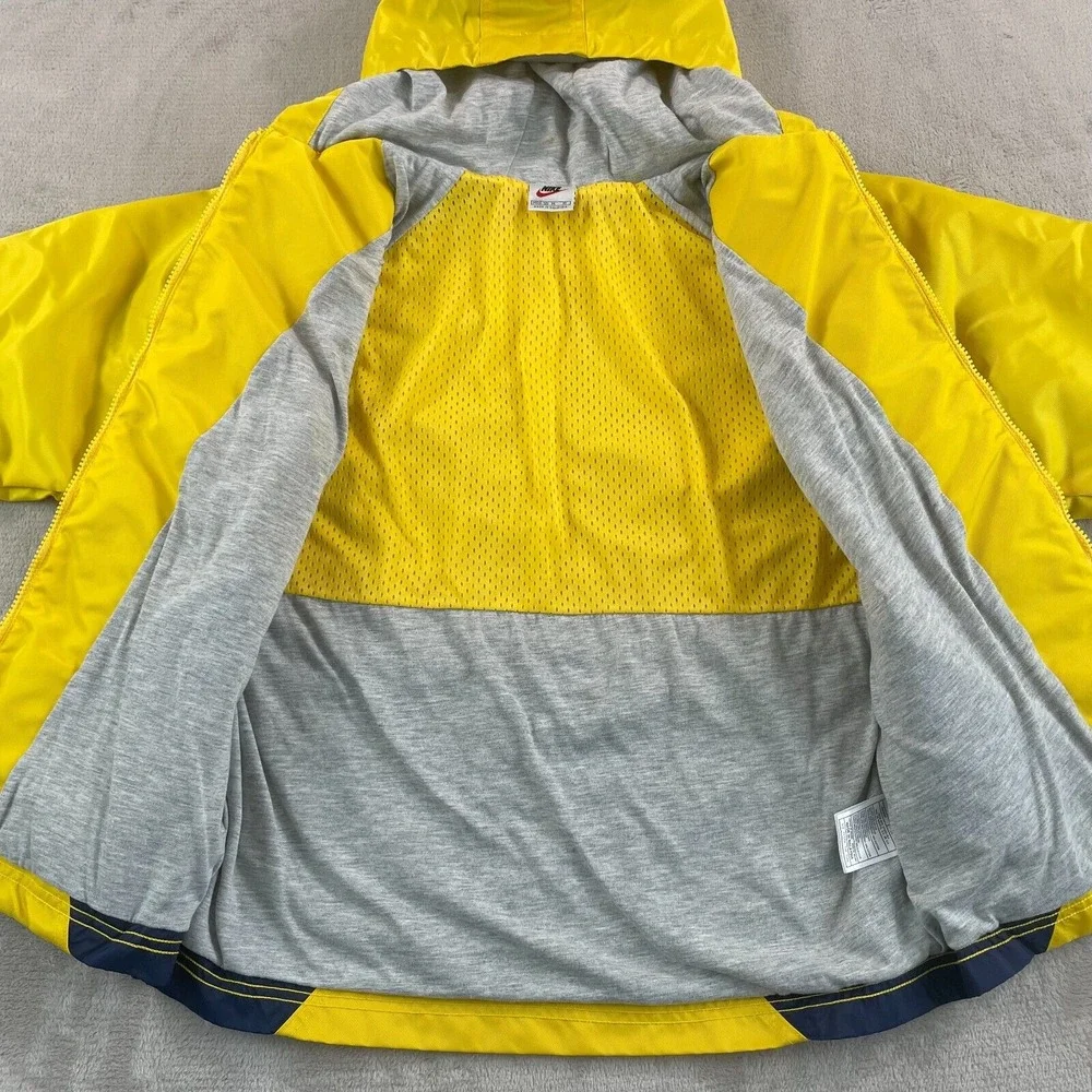 Vintage Nike Swoosh Jacket Youth Boys Medium 10-12 Yellow Fleece Lined FrontLogo
